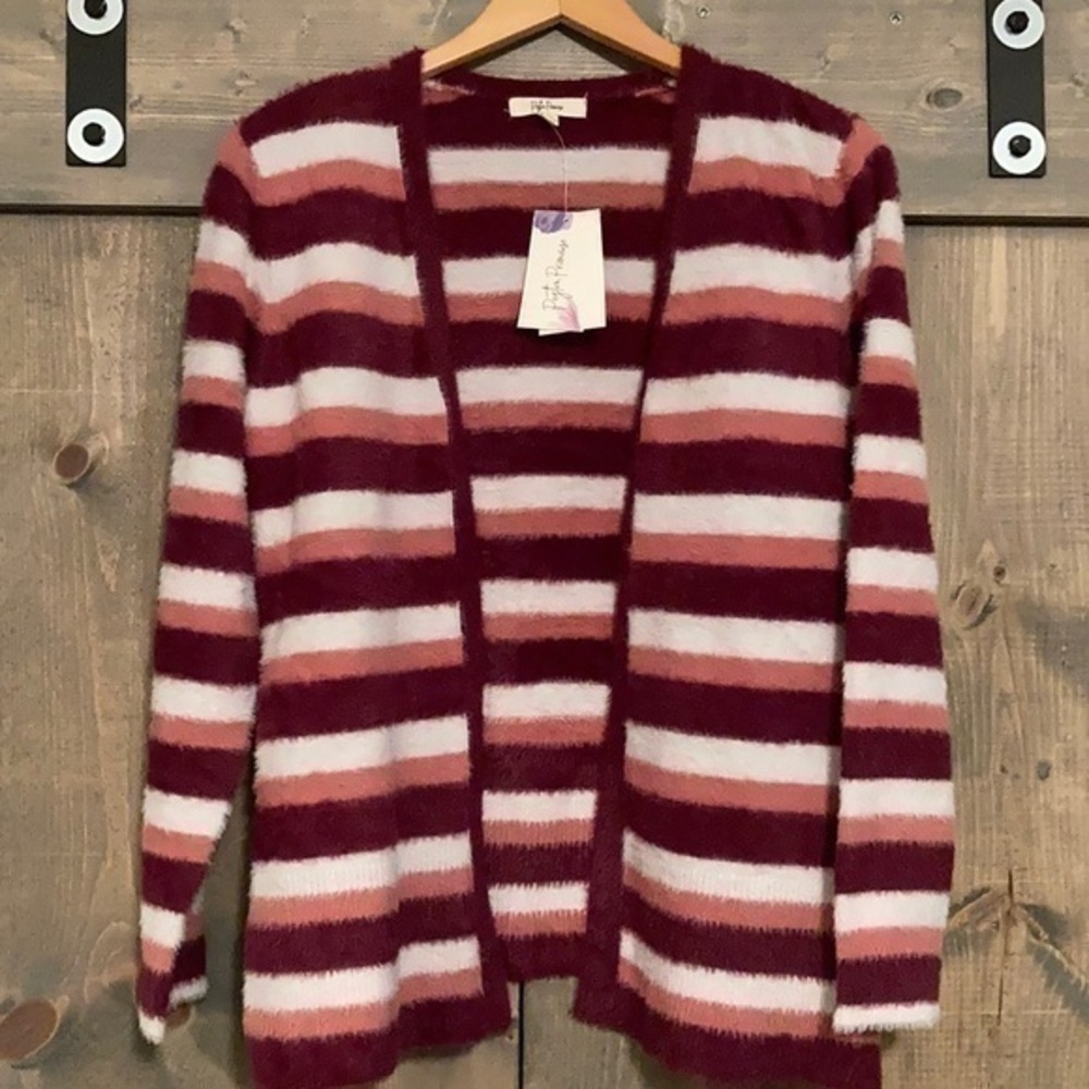 Peyton Primrose pink and white striped cardigan size medium - Picture 2 of 11